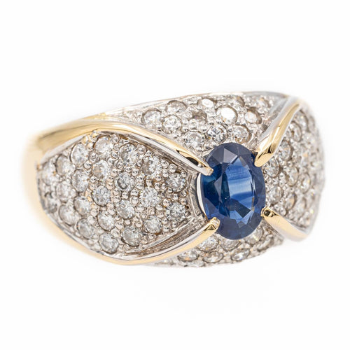 Prsten z žlutého zlata, bílého zlata, safír, diamant 