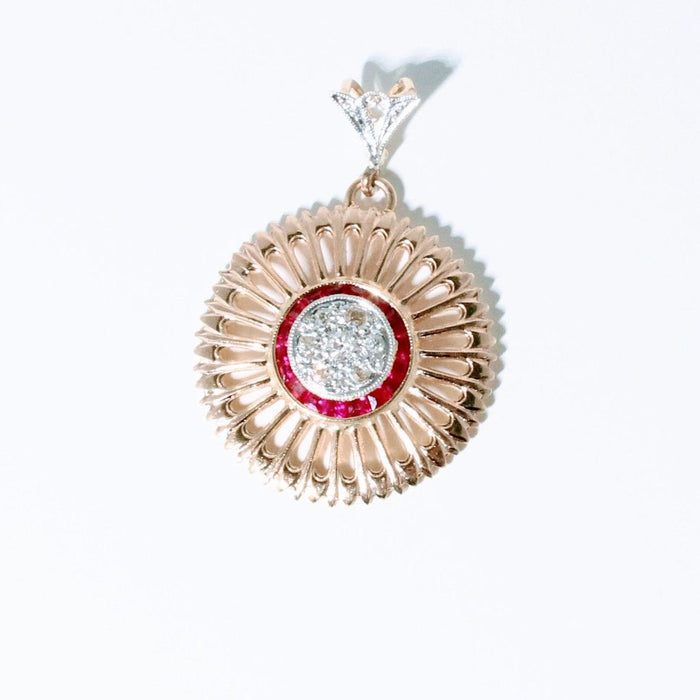 Pendentif Pendentif Rosace Art Déco or jaune, diamant, rubis 58 Facettes 240 556