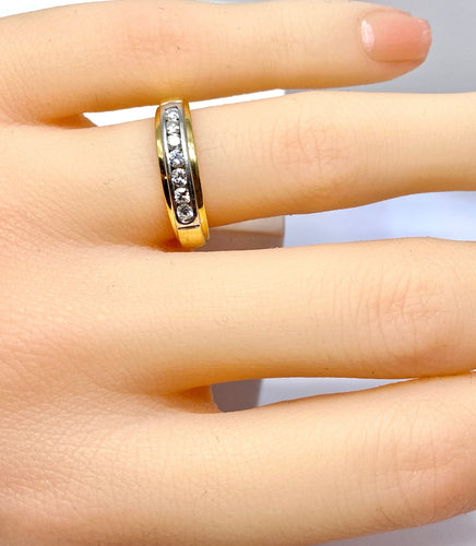 Bague 50 Demi alliance en or jaune et or blanc 18 carats et diamants 58 Facettes AB555