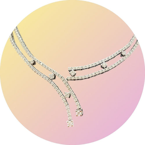 Collier Collier double ligne en or blanc et diamants 58 Facettes 258993