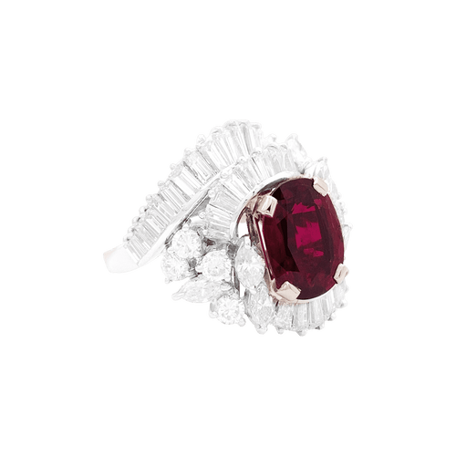 Bague 56 Bague jupe rubis, diamants, platine. 58 Facettes 34673