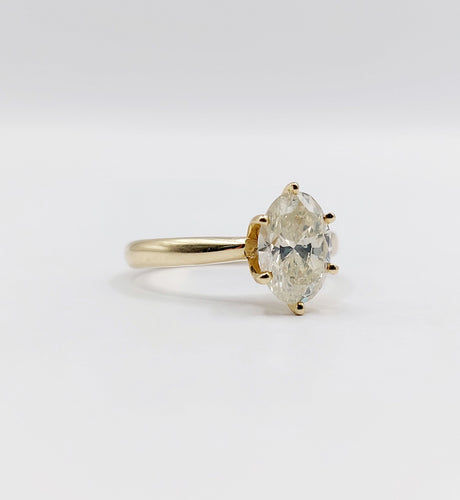 Bague 52 Bague solitaire or 14k ornée d'un diamant de 1,51 carats taille ovale Couleur J-K pureté SI2 avec certificat GWLAB 58 Facettes A03789