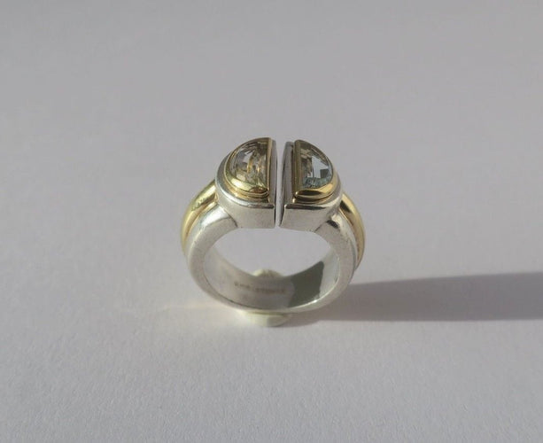 Bague 49 CHRISTOFLE - bague ‘Variations’ 1986 or jaune, argent, aigue marine 58 Facettes