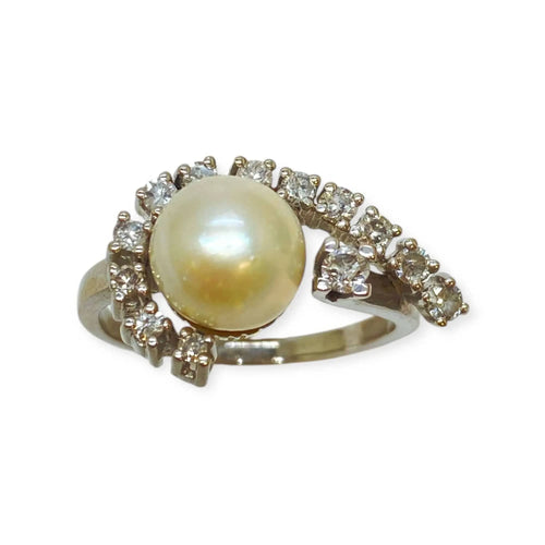 Bague 62 Bague or blanc, perle de culture et diamants 58 Facettes 330082367