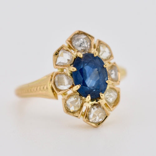 Bague 49 Bague Or 18k, Saphir Naturel et Diamants - XIXème siècle 58 Facettes 518