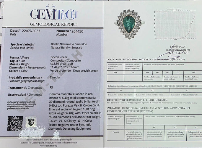 Anello in oro bianco con smeraldo centrale e diamanti a contorno 58 Facettes