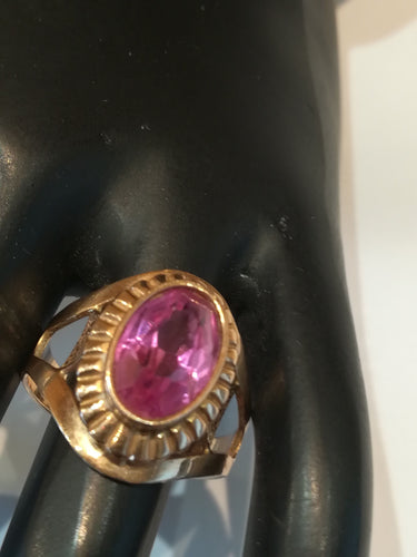 Bague 58 Bague vintage Soviétique Or Jaune Pierre Rose 58 Facettes