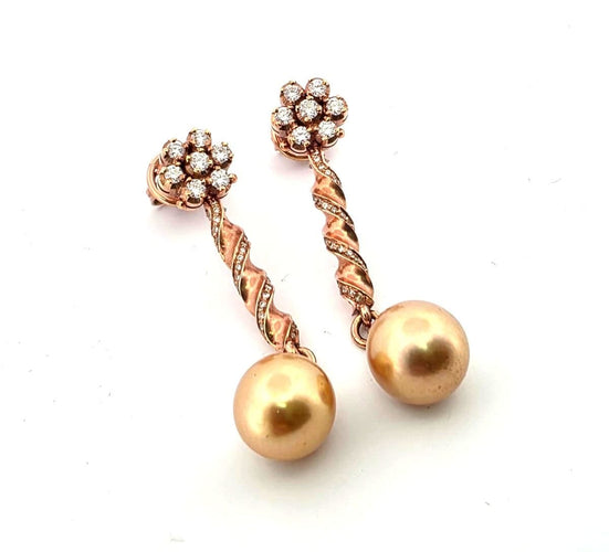 Boucles d'oreilles Boucles d'oreilles en or rose avec perles d'or et diamants 58 Facettes