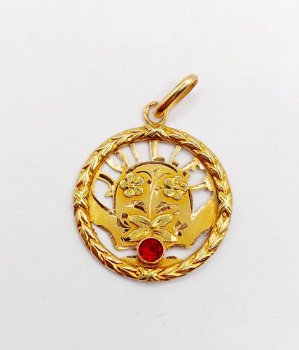 Pendentif Médaille mois de naissance Juillet or jaune et pierre rouge (circa 1900) 58 Facettes A06346