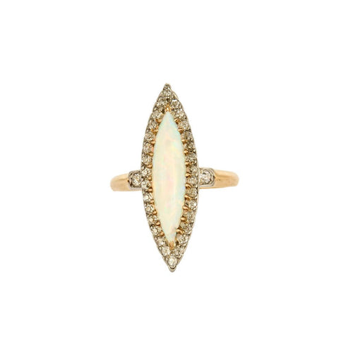 Bague 53 Bague Marquise or jaune et gris, opale et diamants 58 Facettes 250021