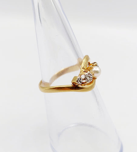 Bague 50.5 Bague or jaune, perle et diamants taille rose (circa 1900) 58 Facettes A06052