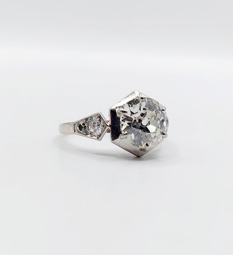 Bague 48.5 Bague solitaire Art Déco Platine diamant taille ancienne 1,70 carat (circa 1920) 58 Facettes A06291