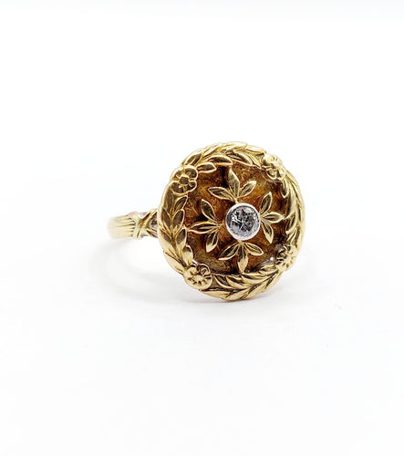 Bague 51 Bague art deco or jaune 18k diamant et couronne de lauriers (circa 1920) 58 Facettes A06161