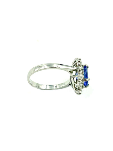 Bague 55 Bague Or Blanc 14K Tanzanite et Diamants 58 Facettes