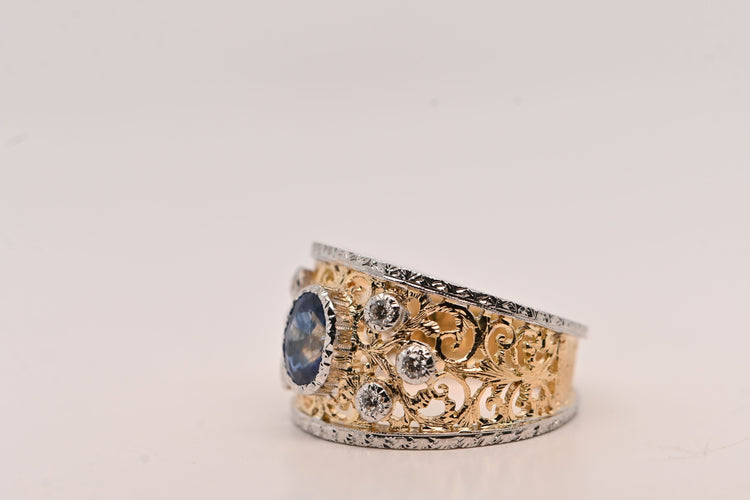 Bague Bague saphir 0,95 carats, diamants, or bicolore 58 Facettes