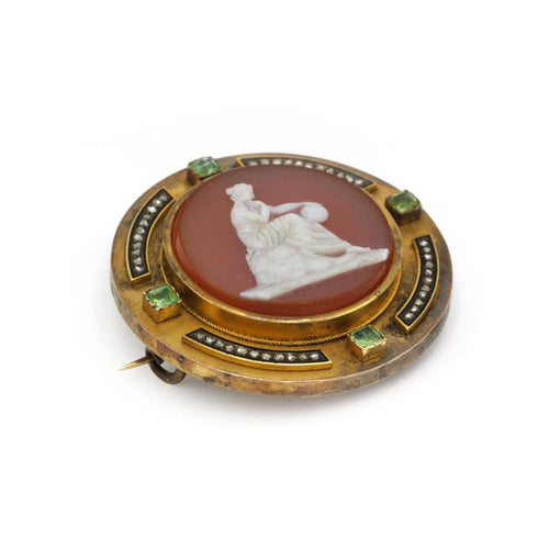 Broche Broche Uranie - Or, Emeraudes, Diamants & Camée Agate 58 Facettes 250380R