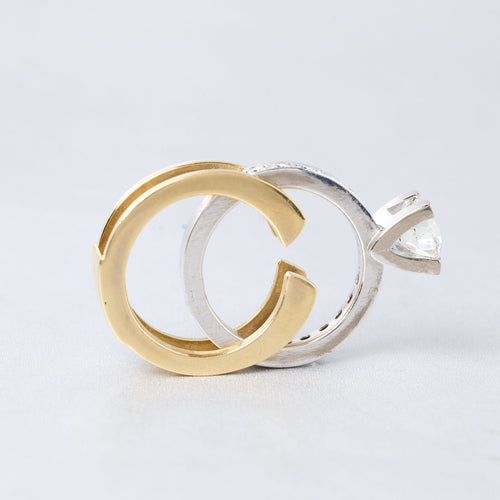 Bague 60 Bague solitaire 2 montures en or gris et or jaune 58 Facettes 1