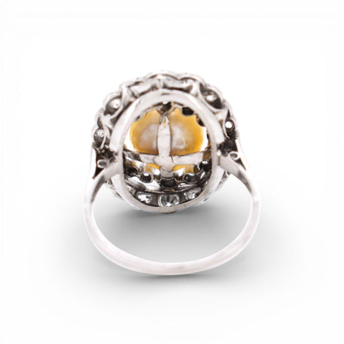 Bague 56 Bague Belle Epoque en Platine avec Perle Naturelle et Diamants - Circa 1910 - Certifiée 58 Facettes