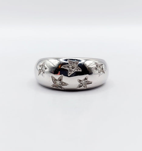 Bague 56.5 Bague bombé vintage or blanc diamants sertis étoilés, art déco, dôme 58 Facettes A05712