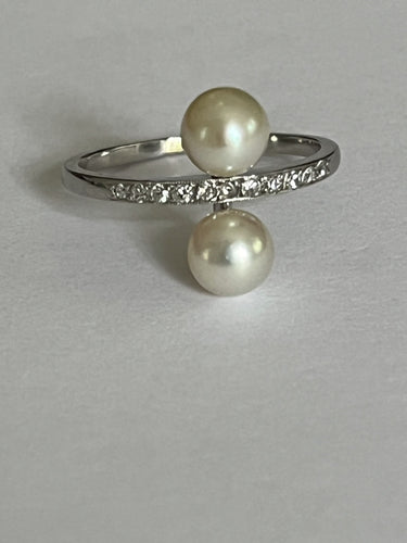 Bague 57 Bague Platine Perles Diamants 58 Facettes 5557