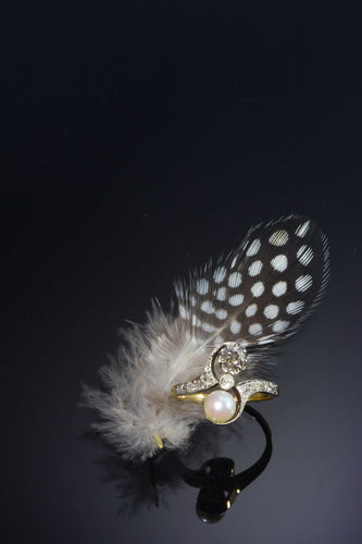 Bague 58 Belle Epoque diamond and pearl engagement ring model toi et moi 58 Facettes 20155-0500