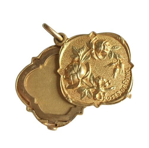 Pendentif Pendentif porte-photo Art Nouveau en or jaune et or vert 58 Facettes