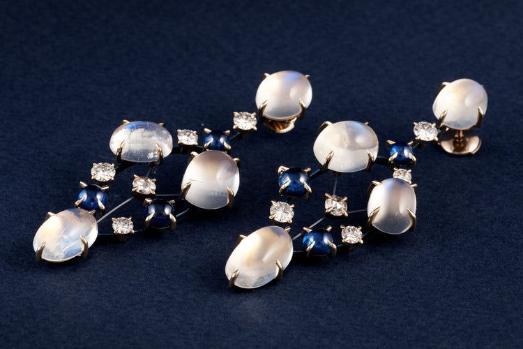 Titanyum, aytaşı, safir ve elmas kolye küpe