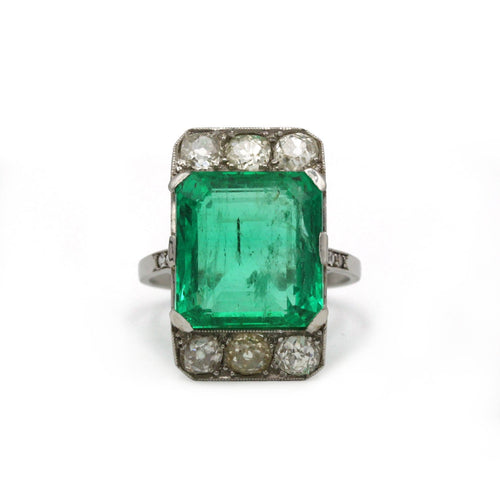 Bague 53 Bague art déco - émeraude colombienne 7.99 carat sur or et platine 58 Facettes 1204