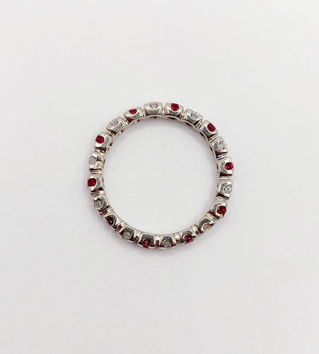 Bague 51 Alliance américaine vintage or blanc 18k diamants et rubis 58 Facettes A06081