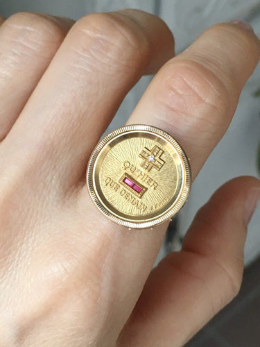 Bague 53 Augis - Bague d’amour en or jaune 18k et diamant, rubis synthétiques 58 Facettes