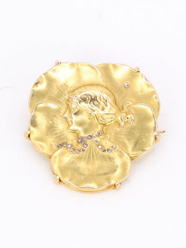 Broche Auguste VAUDET - Broche Art Nouveau femme or jaune diamants 58 Facettes 1136.4