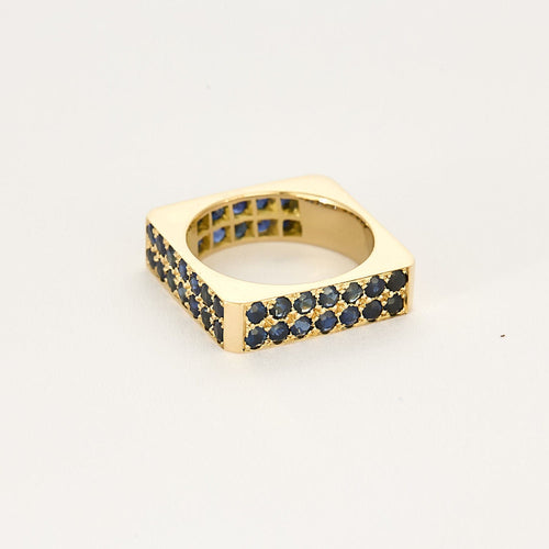 Bague 59 Bague design or jaune et saphirs bleus 58 Facettes
