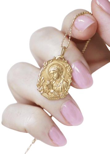 Pendentif Médaille Ancienne Vierge Marie Virgo Fidelis en Or Jaune 58 Facettes