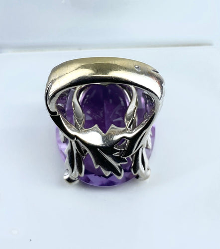 Bague 60 DIOR - Bague or blanc, grand modèle MISS DIOR, améthyste et diamants 58 Facettes AB638