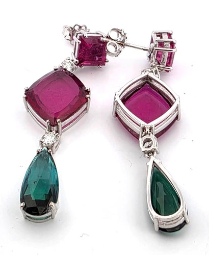 Boucles d'oreilles Boucles d'oreilles en or blanc ornées de rubellite, de tourmaline et de diamants 58 Facettes
