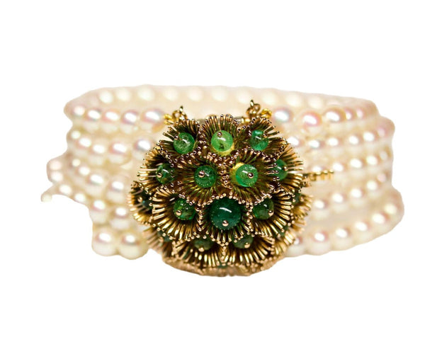 Bracelet Bracelet 5 Rangs Perles de culture et Perles d'Emeraude avec Fermoir broche 58 Facettes A11365