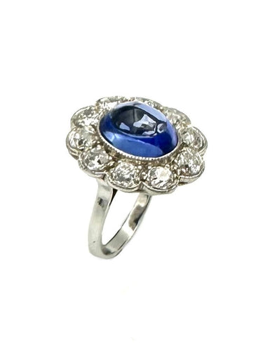 Bague Belle-Epoque en or blanc, saphir et diamants 58 Facettes