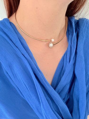 Collier Collier vintage français flexible or jaune, perles et diamants 58 Facettes