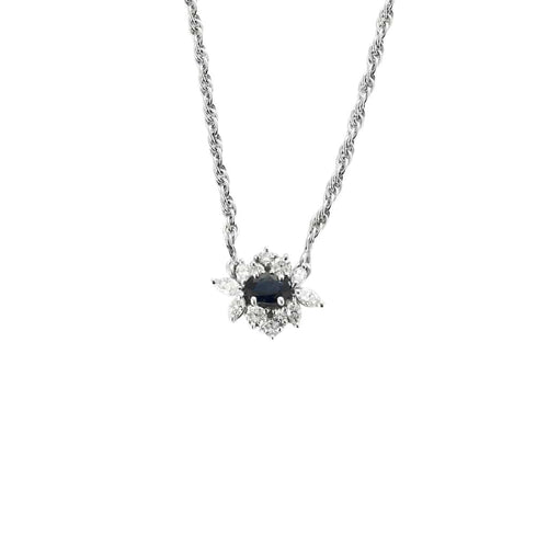 Collier Collier or blanc et pendentif saphir et diamants 58 Facettes MON07012