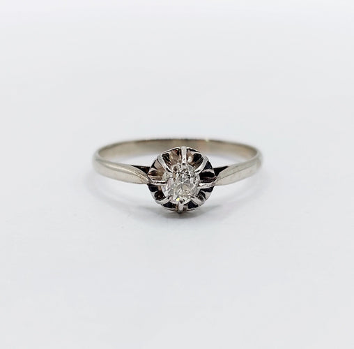 Bague 53 Bague solitaire Art Déco or blanc et platine, diamant taille ancienne 58 Facettes A05635