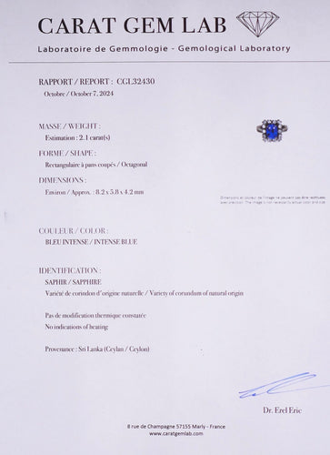 Bague 49.5 Bague saphir Ceylan non chauffé diamants 58 Facettes C08-05