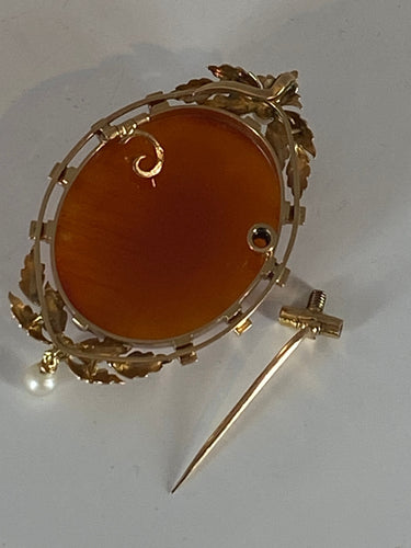 Pendentif Broche/pendentif camée en agate, perles fines 58 Facettes AB40