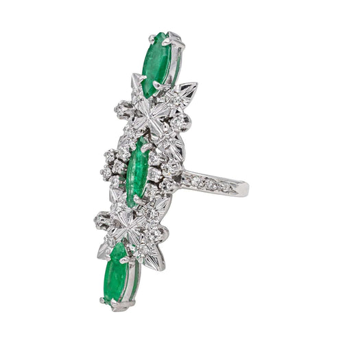 Bague 48 Bague Cocktail Or blanc Emeraude, Diamant 58 Facettes 4445898CN