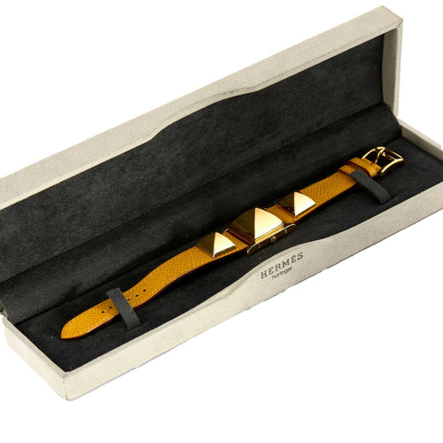 Montre Orange/acier HERMES - Medor Swift - Cuir et plaqué or 58 Facettes