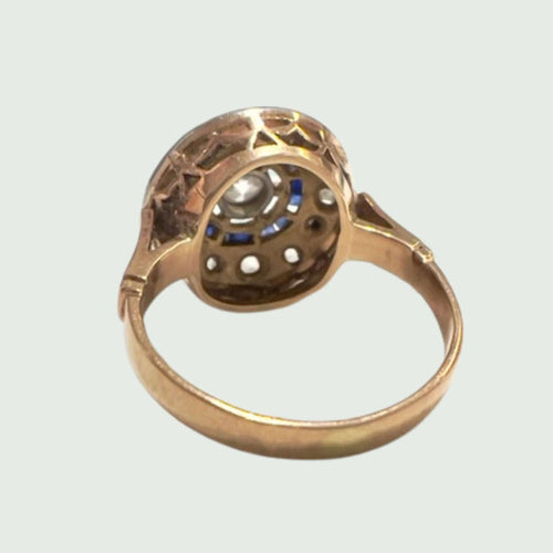 Bague SORTIJA ART DECÓ ÉPOCA 1930-35 de ORO y PLATINO con DIAMANTES y ZAFIROS 58 Facettes A2427 (469)