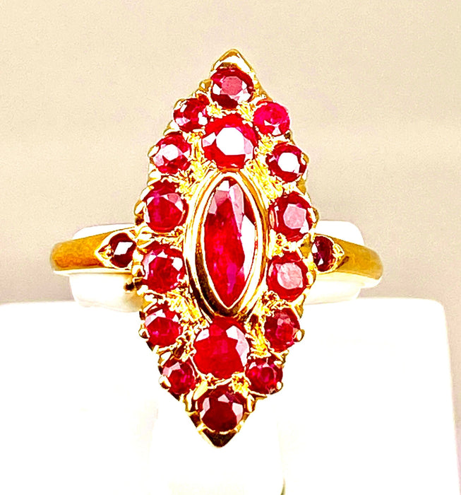 Bague 58 Bague or jaune pavée de rubis 58 Facettes AB395