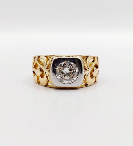 Bague 57 Bague chevalière art nouveau diamant 0,90 ct en or 18k et platine 58 Facettes A06449