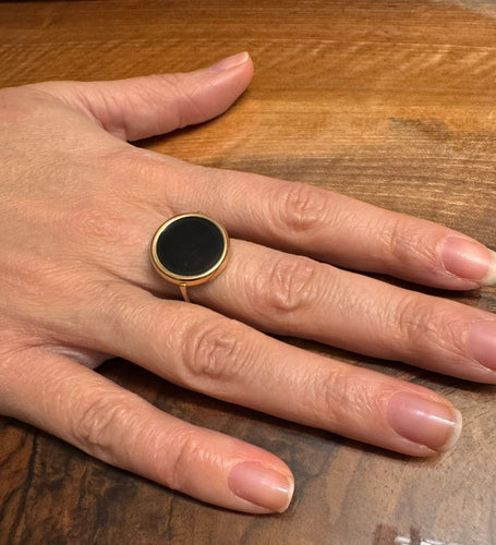 Bague 59 Ginette NY - Bague en or rose 18 carats et onyx 58 Facettes