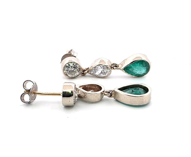 Boucles d'oreilles Boucles d'oreilles vintage en or blanc avec diamants et émeraudes 58 Facettes