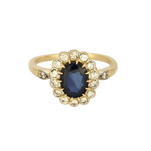Bague 57,5 Bague marguerite en or jaune et or blanc, saphir et diamants 58 Facettes B250589
